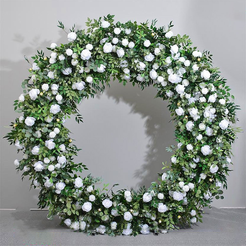 White artificial flower circular floral arch