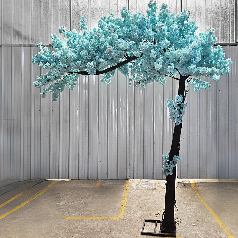 Simulated blue flower trees create a fresh and unique spatial landscape