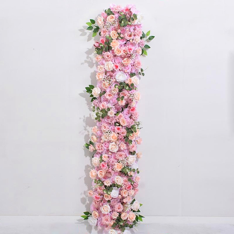 Pink long strip floral decorations for wedding venue decoration