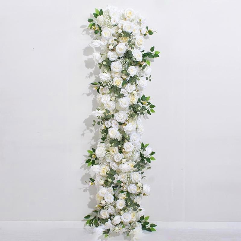 White rose and green plant flower arrangement: Wedding background wall decoration, long strip artificial flower arrangement
