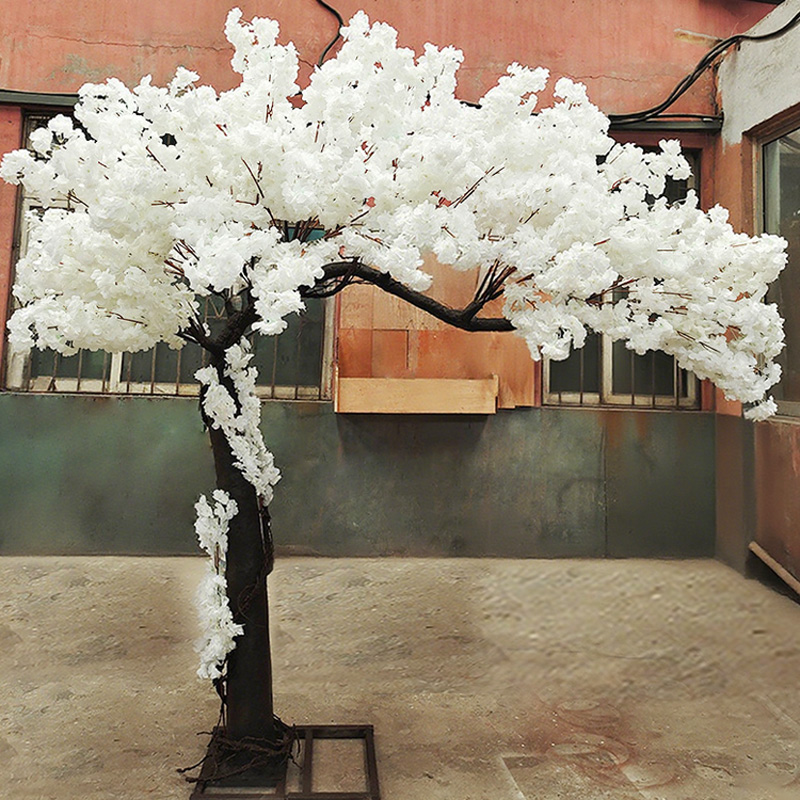 Large-scale artificial white cherry blossom trees for wedding decoration, artificial trees for shopping mall display and landscape trees