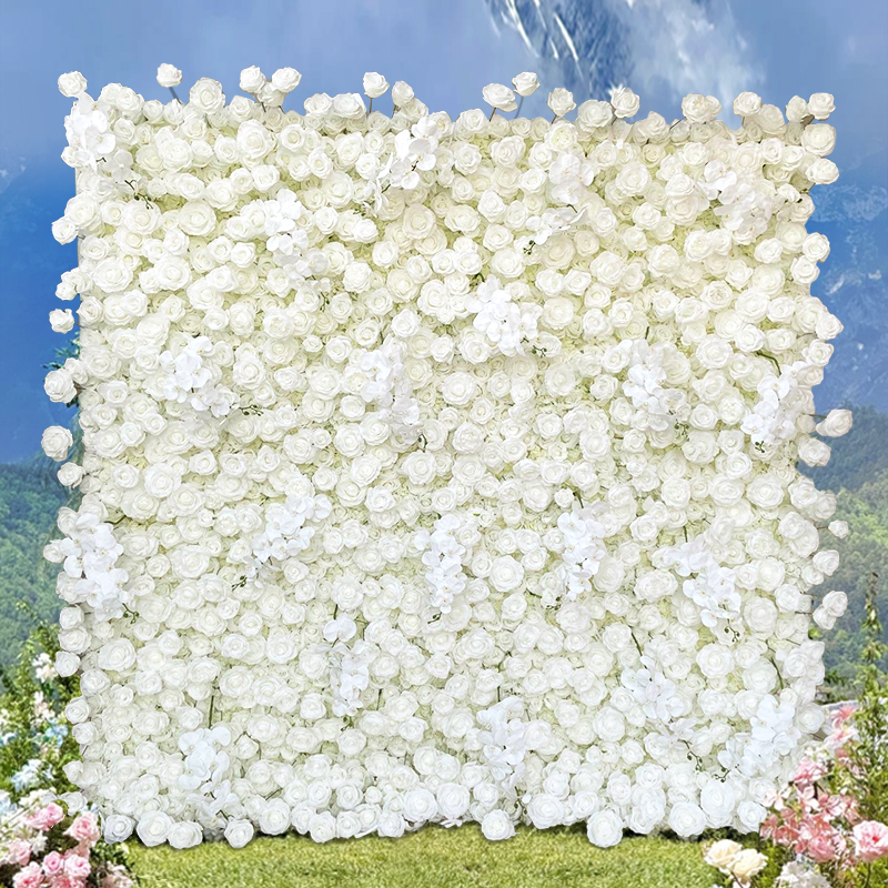 The white floral wall decoration adds an elegant touch to the event