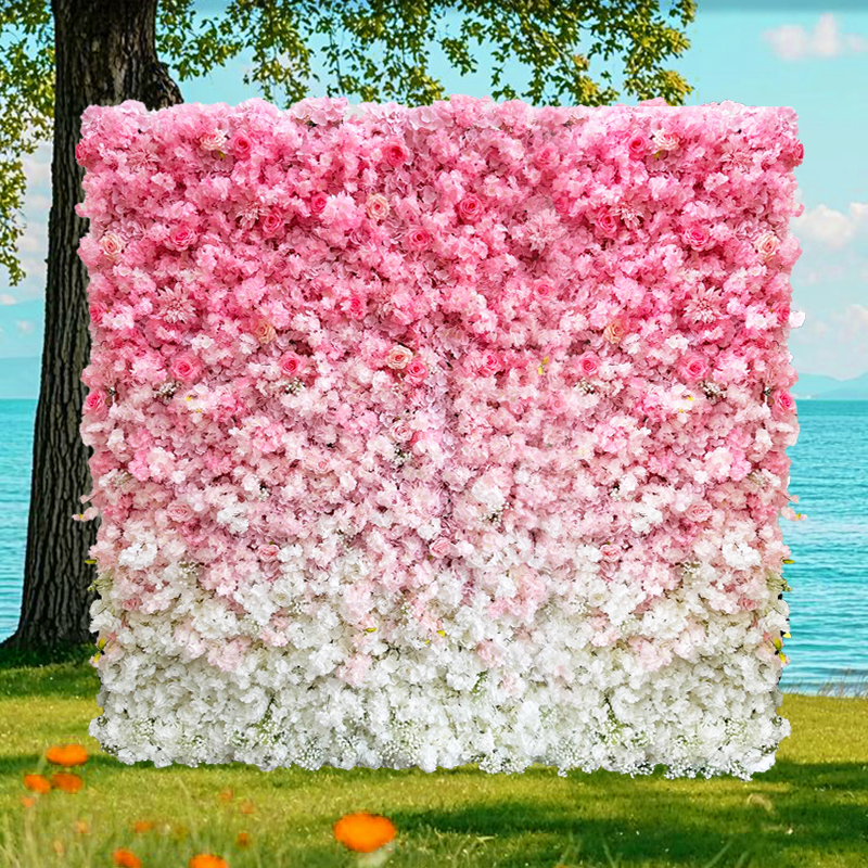 Romantic pink and white simulated flower wall, a popular check-in event scene arrangement flower wall