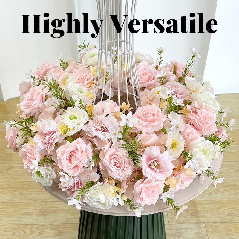 Highly adaptable pink-themed artificial floral center decoration for wedding banquets, versatile table flowers for multiple scenarios