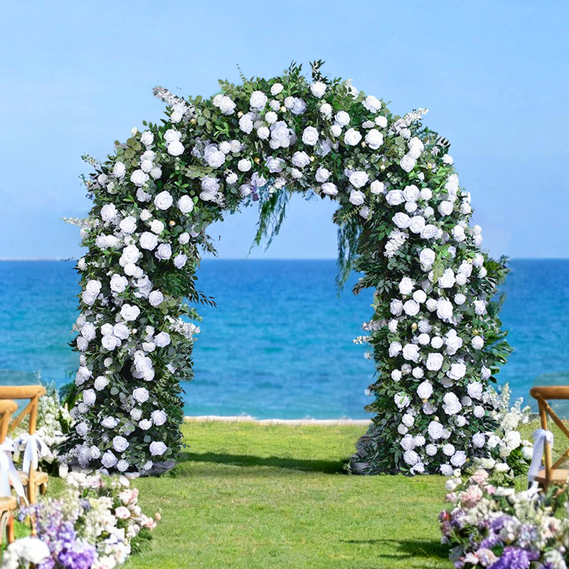 Large wedding flower art arch, white romantic outdoor ceremony flower gate, the first choice for seaside wedding
