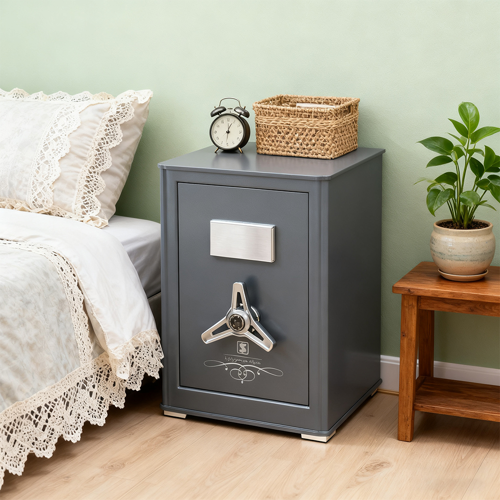 Home Decor Style Home Safe - Grey Enclosed Security Cabinet with Vintage Mechanical Lock for Valuables Storage