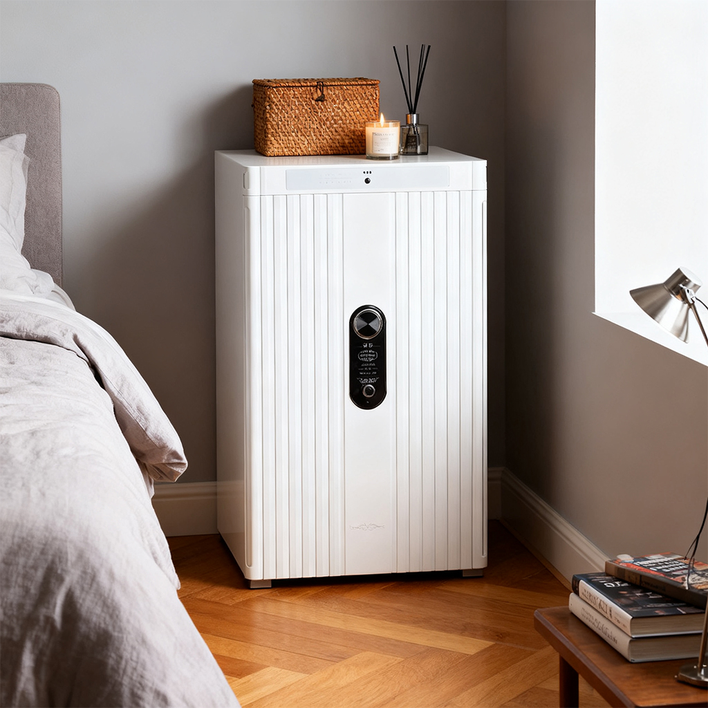 Minimalist Bedroom Safe - White Stylish Security Box with Digital Lock, Ideal for Modern Home Valuables Storage