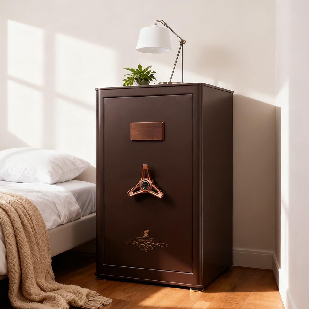 High-End Bedroom Safe - Retro-Style Mechanical Lock Safe with Elegant Brown Finish, Perfect for Discreet Valuables Storage