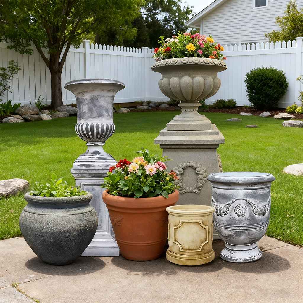 Decorative Outdoor Garden Urn Planters Set - Weatherproof Resin Flower Pots for Patio, Lawn & Outdoor Landscape Styling